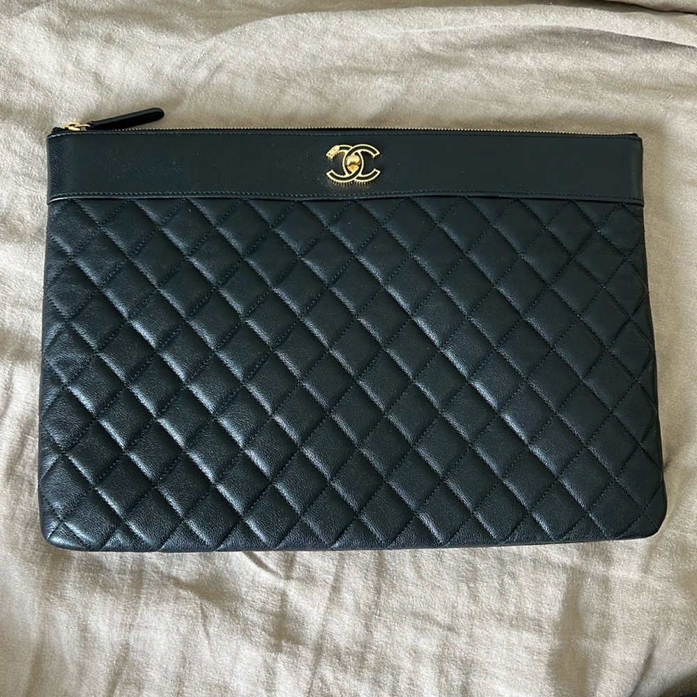 Chanel Quilted Lambskin Leather Large Clutch / Cosmetic Case 22 Series